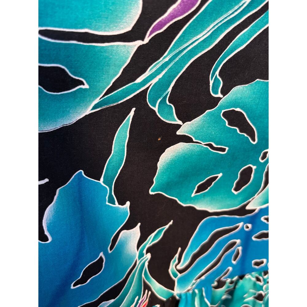 Hilo Hattie Hawaiian Dress Teal Tropical Leaf Cotton Ruffle Off Shoulder Muumuu - Picture 10 of 12